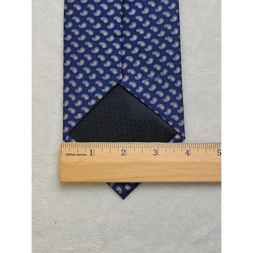 W.V. BROWN Jermyn St. London Handmade Paisley 100% Silk Tie‎ Blue Yellow